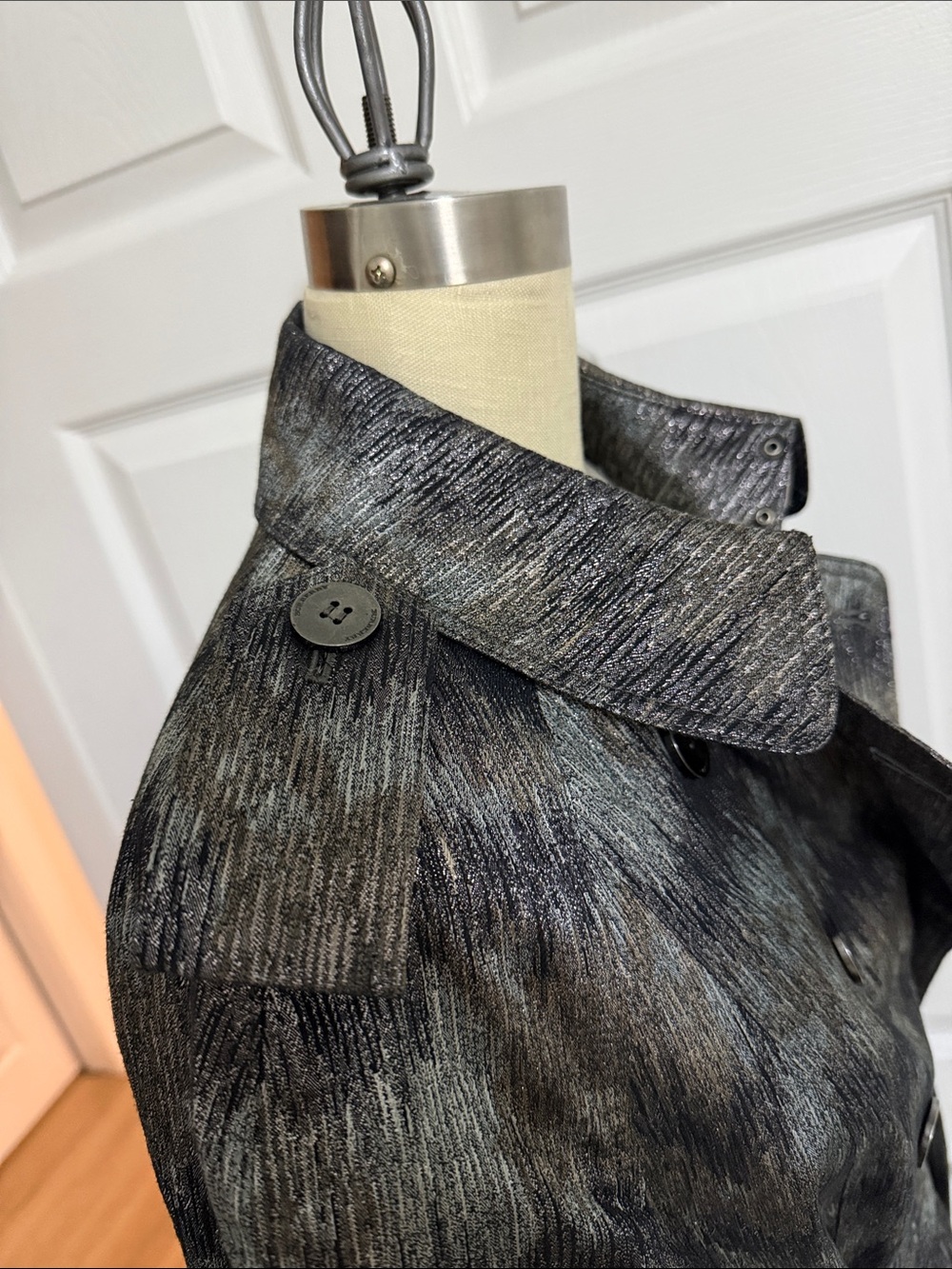 Burberry Charcoal and Black Patterned Double-Breasted Trench Coat - Picture 5 of 10